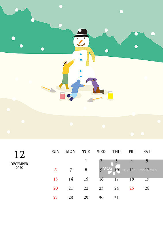 2020年12月雪景日历图片素材