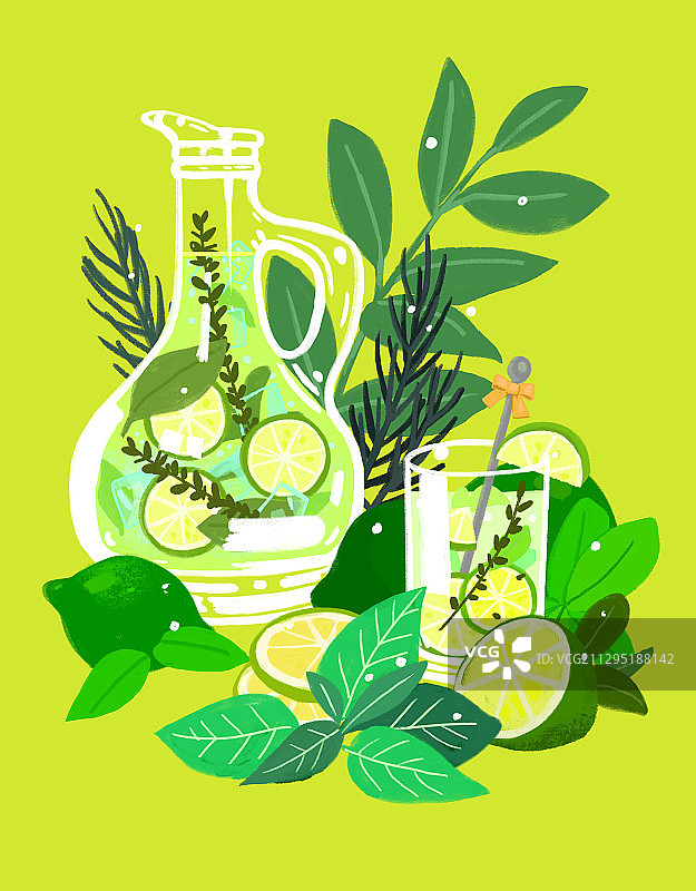 食品、饮品、甜点、树叶、酸橙莫吉托图片素材