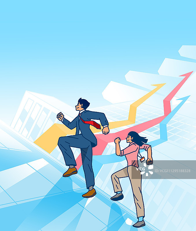 商业插画：商人、团队合作、竞争、对手、成功、克服危机、经济图片素材
