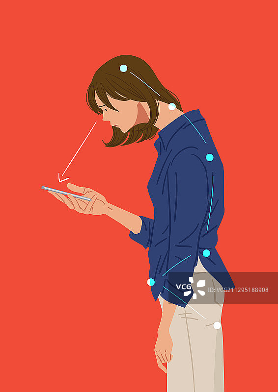 正确的姿势，文字颈综合征，不良姿势，腰背疼痛图片素材