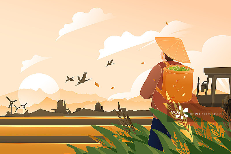 卡通农业农事秋分立秋二十四节气节日踏秋风景秋季踏秋矢量插画图片素材