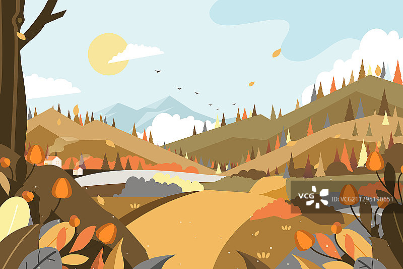 卡通重阳节家人朋友秋季踏秋立秋自然风景秋游中国风矢量插画图片素材