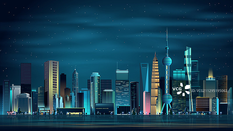 现代城市夜景霓虹赛博朋克效果插画图片素材