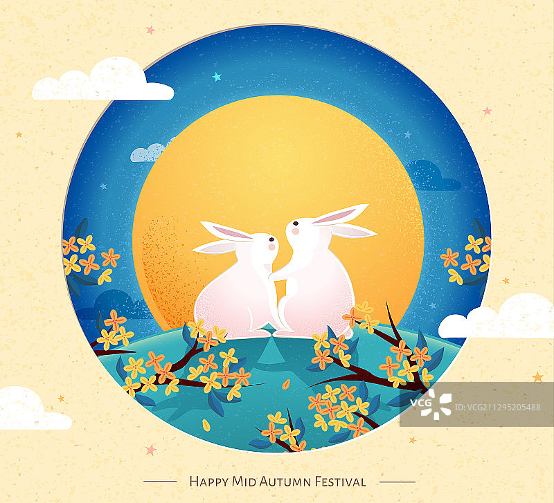 中秋一同赏月的玉兔背影插图图片素材