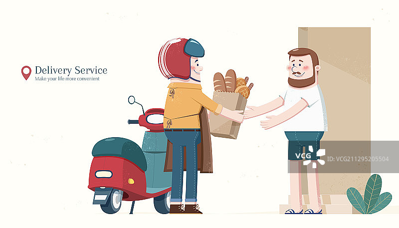 外卖小哥送餐上门插图图片素材