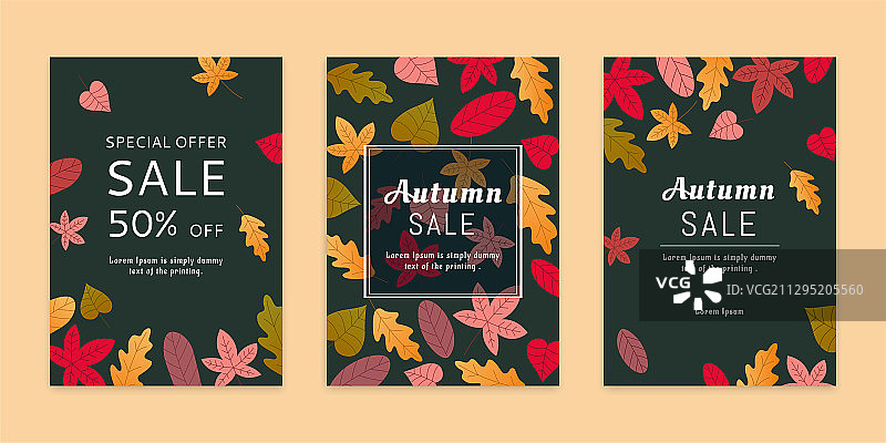 扁平风秋天树叶深色传单组图片素材