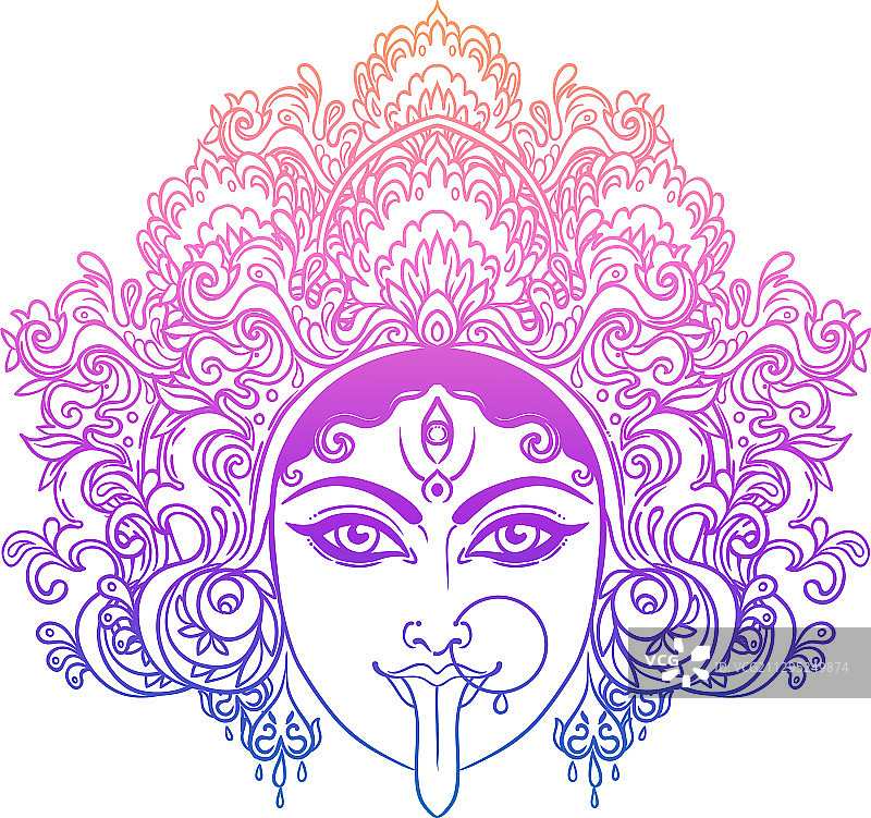 印度教蓝色卡莉女神肖像图片素材