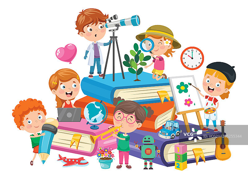 孩子们和书本图片素材