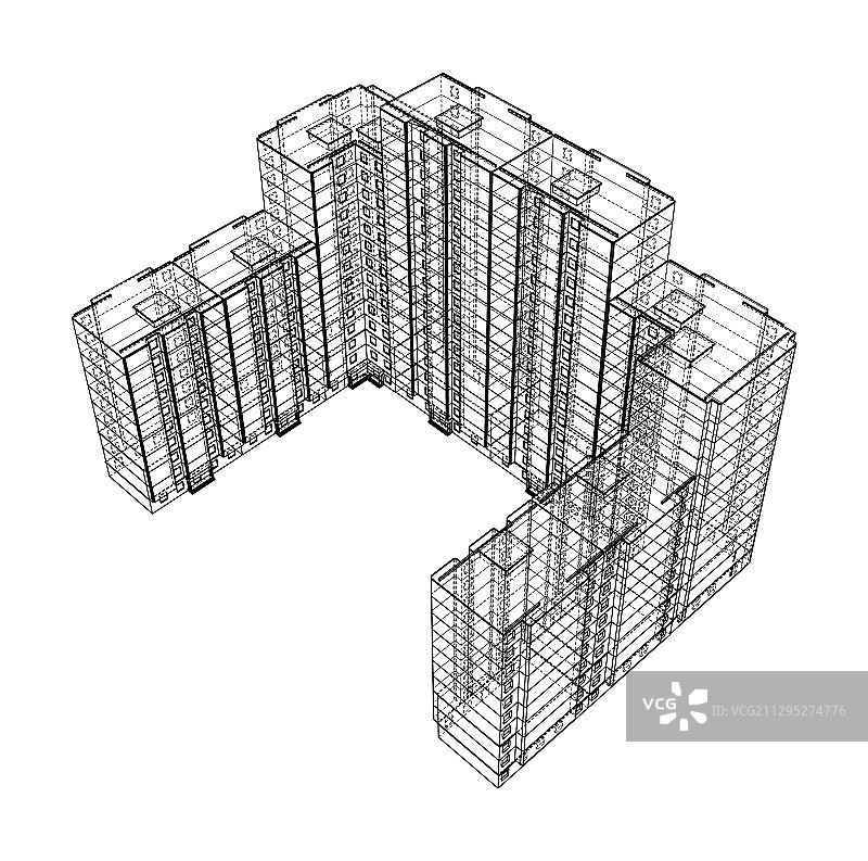 多层建筑的线框模型图片素材