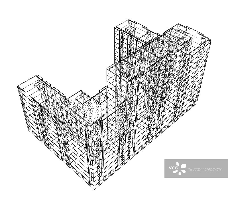 多层建筑的线框模型图片素材