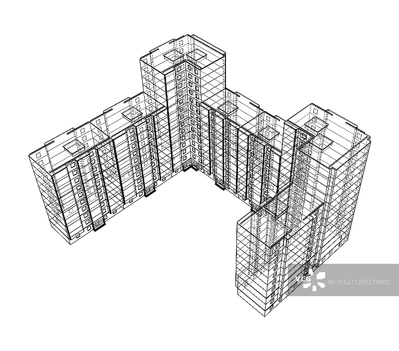 多层建筑的线框模型图片素材