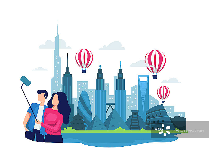 情侣在智能手机相机上自拍图片素材