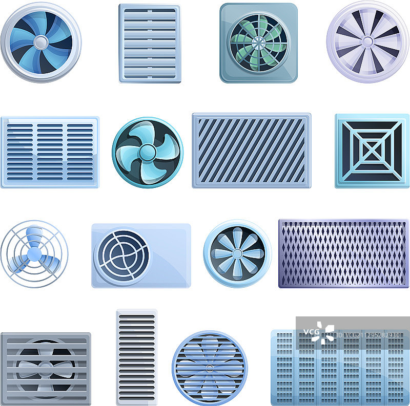 卡通风格通风图标集图片素材