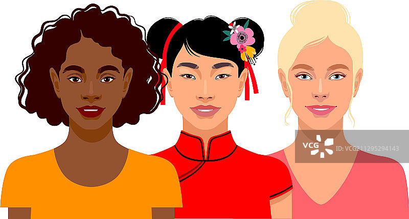不同肤色的年轻女人图片素材