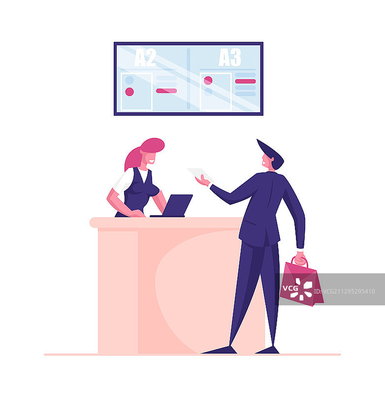 携带行李的乘客出示证件和机票图片素材