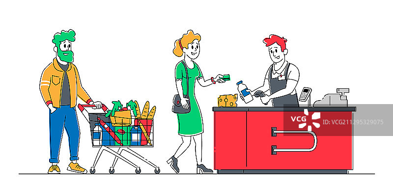 超市排队购物概念图片素材