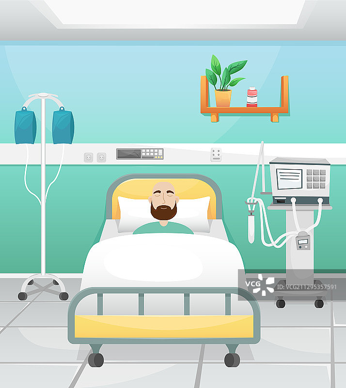 带病床和输液器的医院病房图片素材