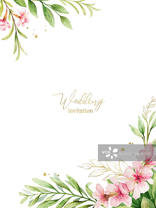 水彩粉色花朵和杏仁贺卡图片素材