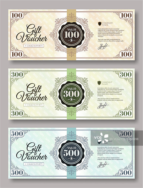 各种价值的礼券模板套装图片素材