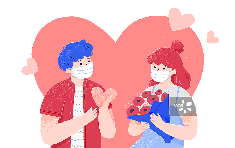戴口罩七夕情人节约会插画图片素材