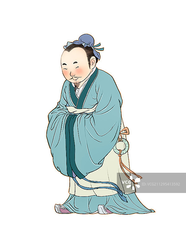 古代文人学者打躬作揖行礼儿童插画图片素材