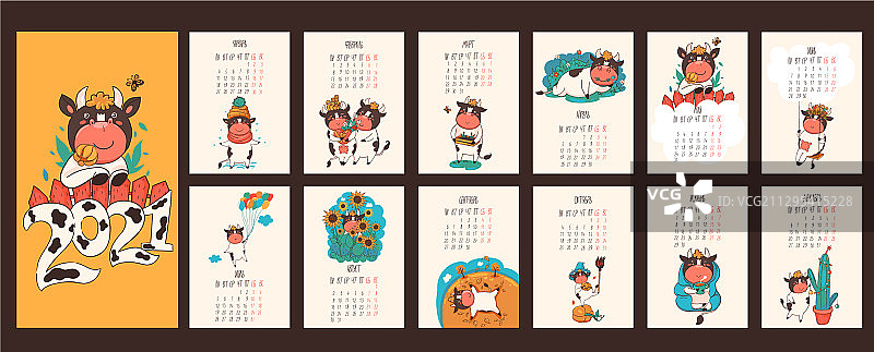 历法2021年俄牛日图片素材