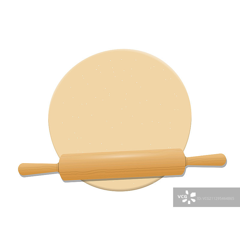 木制擀面杖放在面团上图片素材