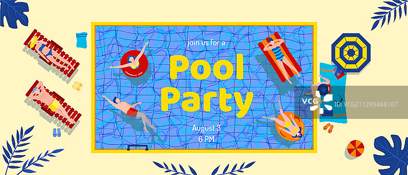泳池派对俯视图，人们在游泳图片素材