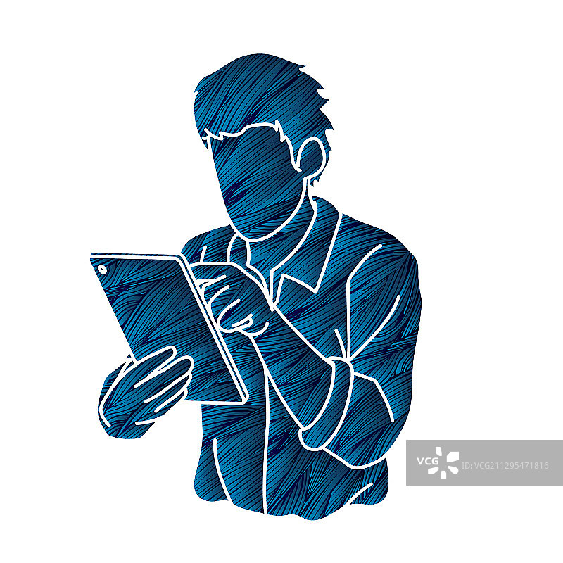 使用平板电脑的卡通男人图片素材