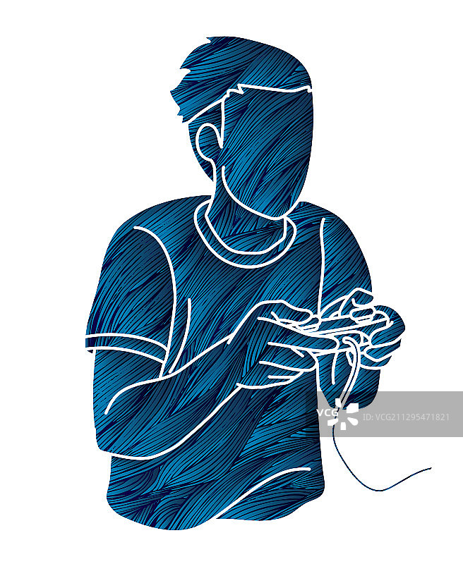 男子玩电子游戏卡通图形图片素材