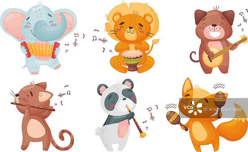 卡通动物演奏乐器图片素材