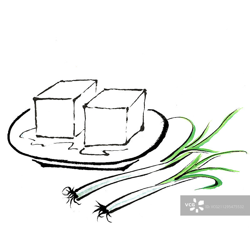 插画：10小葱拌豆腐图片素材