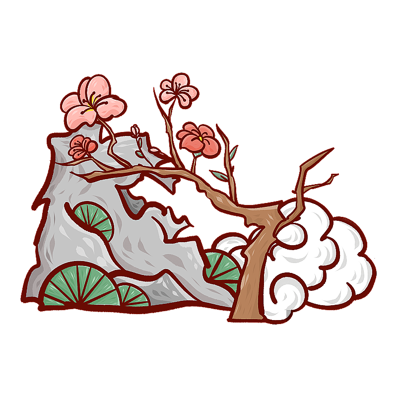 假山祥云梅花树图片素材