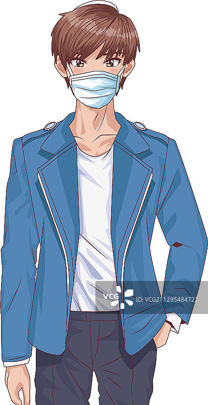 戴动漫面具的年轻人图片素材