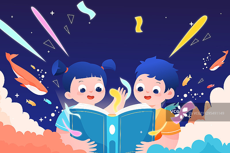 卡通儿童读物课堂学习知识海洋教育新学期开学季矢量插画图片素材