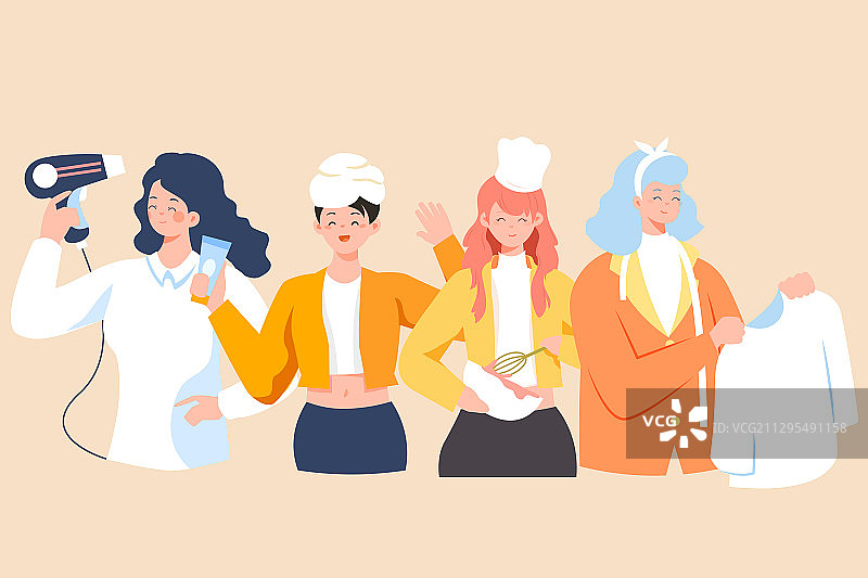 卡通现代自媒体新行业方向美妆彩妆厨艺美食护肤矢量插画图片素材