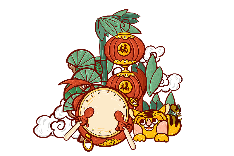 张灯结彩年俗插画元素图片素材