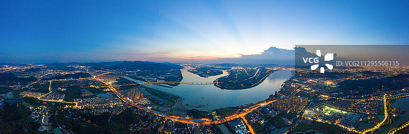 杭州三江口三江新城日落全景图片素材