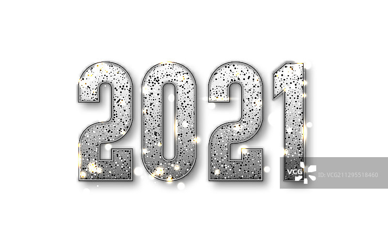 白色背景上隔离的2021银色闪光数字图片素材
