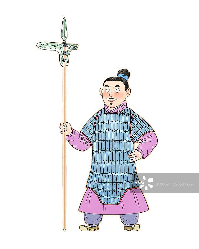 持戈的秦朝士兵威武站立儿童插画图片素材