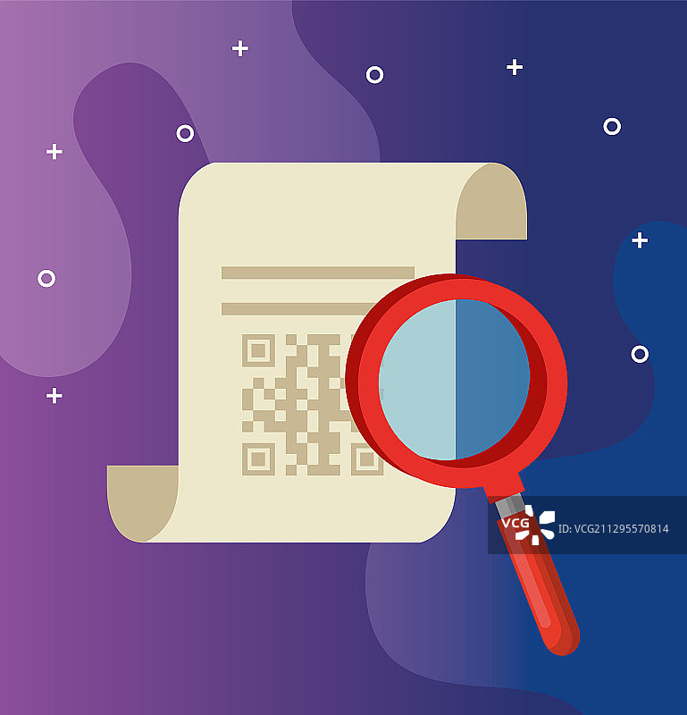 二维码收据纸和放大镜设计图片素材