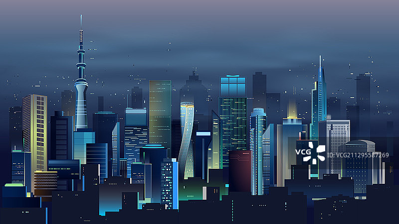 科技感霓虹灯城市夜景图片素材