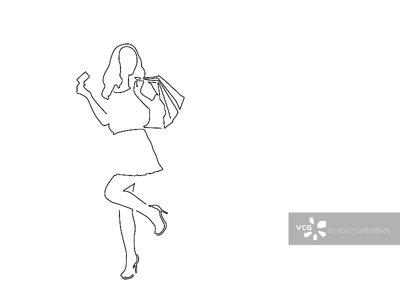 女人购物线条画图片素材