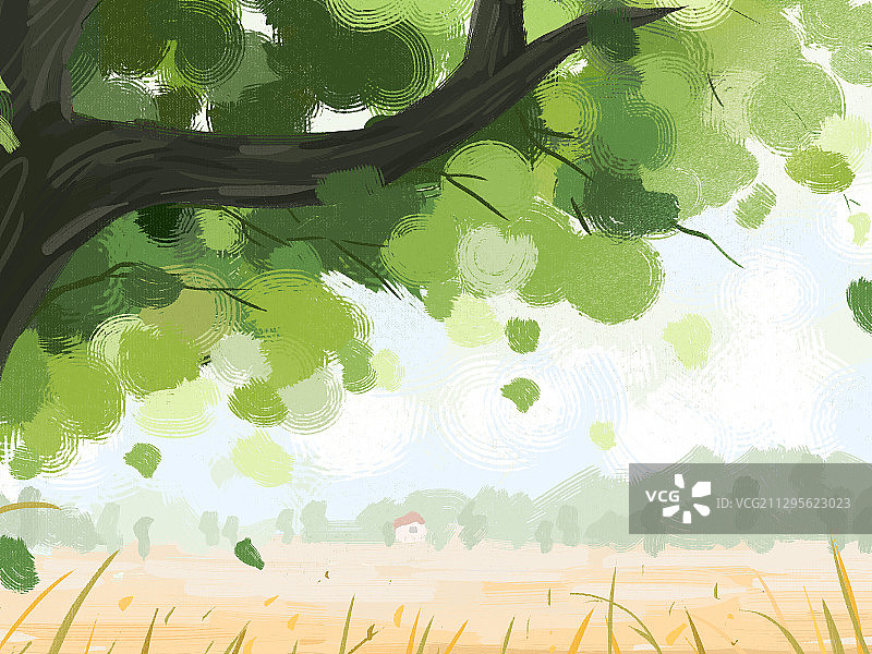 手绘夏季大暑田园风景插画图片素材