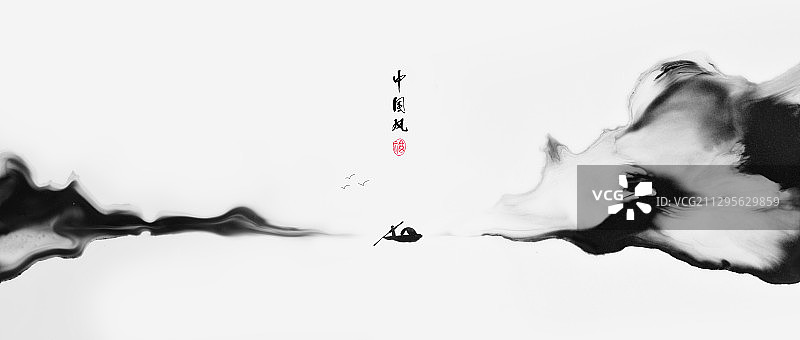 古典抽象水墨中国风山水画图片素材