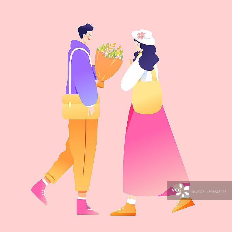 卡通七夕情人节情侣告白纪念日约会周年庆情感表达风景矢量插画图片素材