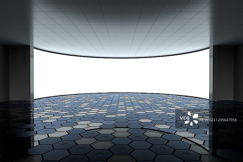 室内的白色曲面屏幕 3D渲染图片素材
