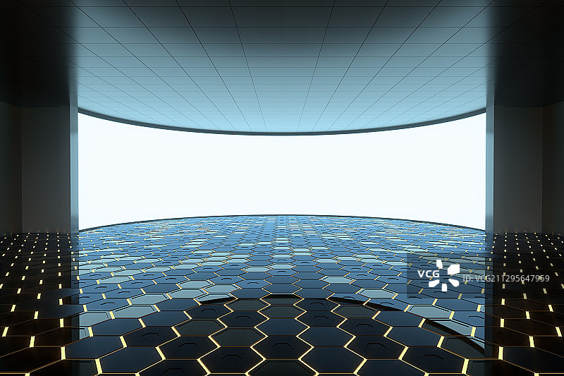室内的白色曲面屏幕 3D渲染图片素材