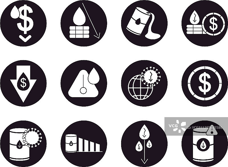 箭头与石油崩盘图标剪影图片素材