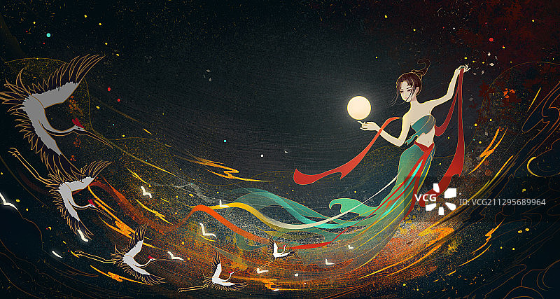 中秋节中国风飞天嫦娥敦煌壁画图片素材